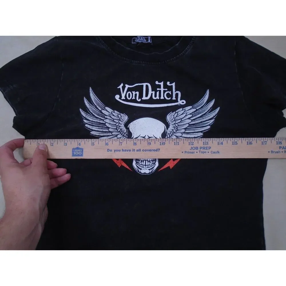 Womens Von dutch Skull wings graphic T shirt Black Moto Biker Size XL - Picture 6 of 10